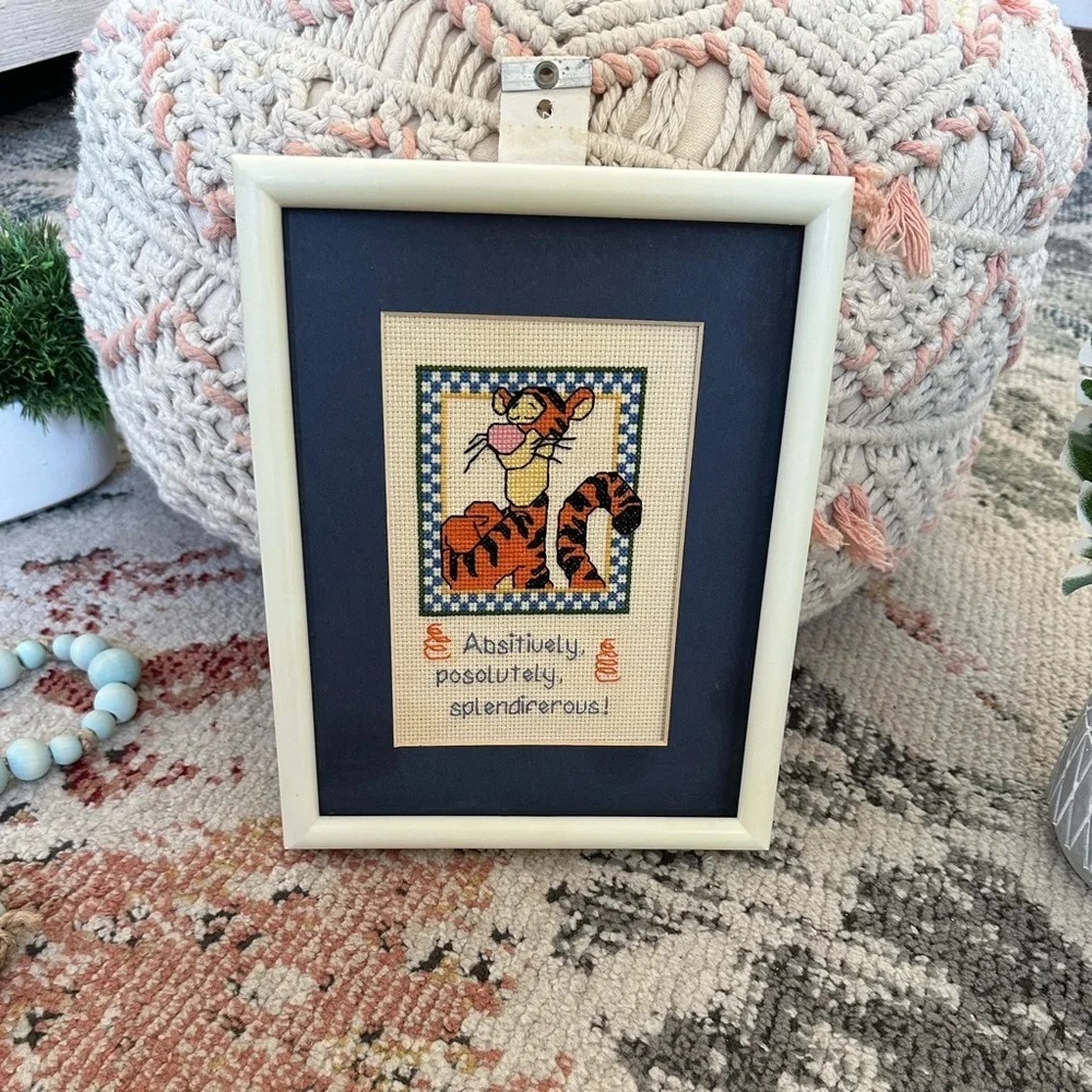 Disney Tigger Handmade Cross-Stitch Art in Cream Frame splendiferous